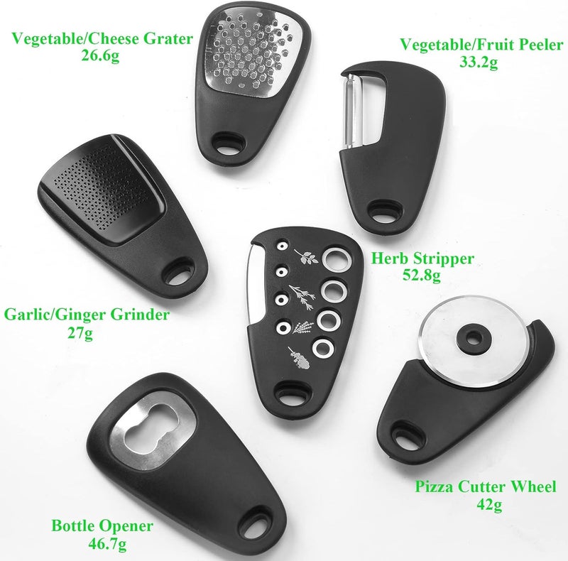 W. MM Kitchen Gadgets Set 6 Pieces, Space Saving Cooking Tools Kitchen Accessories-Garlic/Ginger Grinder, Cheese Grater, Vegetable/Fruit Peeler, Pizza Cutter, Herb Stripper, Bottle Opener, Gadgets Gift Set - Image 4